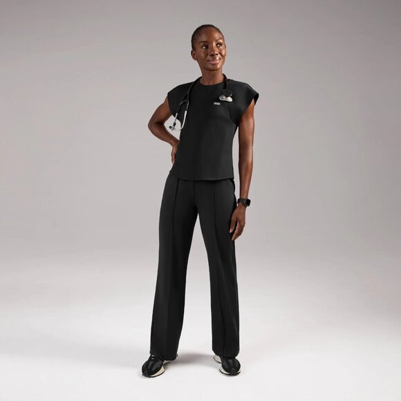 Figs Tops - Figs Rosa FORMx Slim Crewneck Scrub Top in Black, Size Large